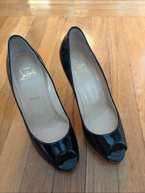 Christian Louboutin Black Patent Peep-Toe Pumps